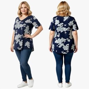 ➕ LuLaRoe Floral Print Christy T V Neck Short Sleeve Top Womens Plus Size 2X